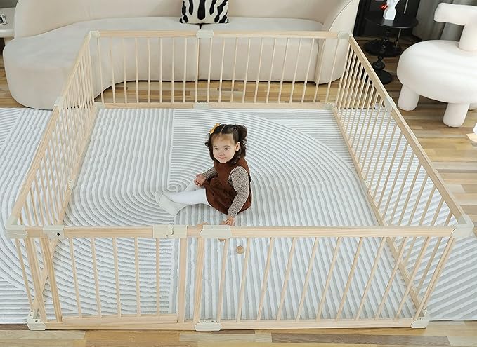Conababy Baby Playpen Play Fence Gate Play Pen Wood Large,Playpens for Babies and Toddlers Kids Indoor,Baby Play Yards Gym Area,Baby Day Care Play Pin(160x180CM)…