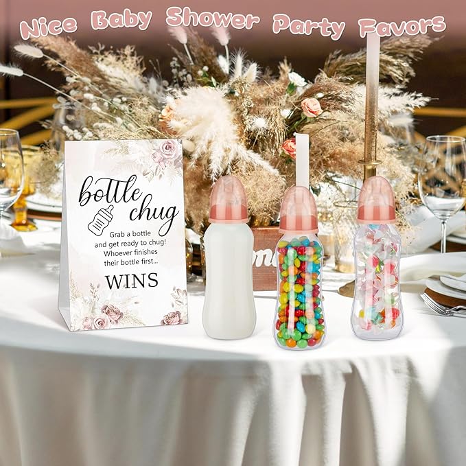 TrelaCo Cool Baby Shower Games Sets 12 Pcs Feeding Bottles with 1 Bottle Chug Sign for Gender Reveal Baby Shower Party Favors Decoration Games(Boho,Brown)
