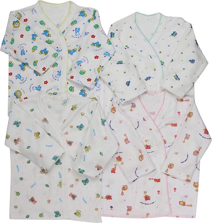 ToBeInStyle Babies' 4 Pack Relaxed Fit Short or Long Sleeve Button Up Kimono Tee Swaddle Shirt