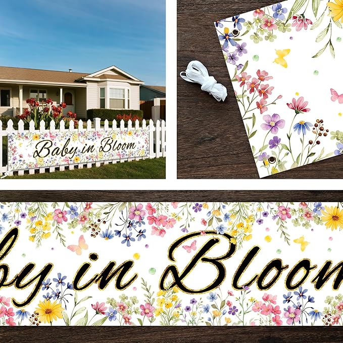 Letjolt Baby in Bloom Baby Shower Banner Wildflower Decorations Floral Theme Girls Party Decor for Nursery Newborn Celebration Backdrop 6Ft