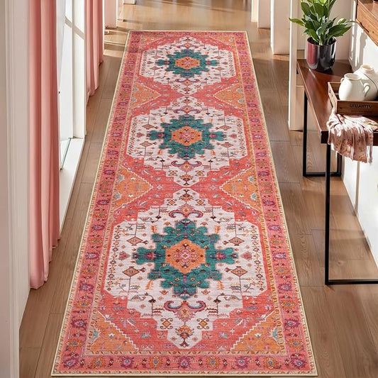 Ciicool Washable Runners Area Rug for Hallways, Ultra Soft 2'6 "x8' ft Boho Print Non-Slip Vintage Oriental Medallion Long Carpet for Kitchen Bedroom Laundry Bathroom