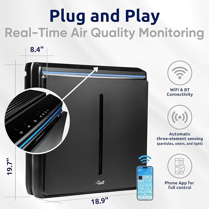 Rabbit Air, A3 SPA-1000N Air Purifiers for Home, Ultra Quiet HEPA Air Purifier - Wall Mountable Air Purifiers for Home Large Room, Allergies, Dust, Mold, Smoke & VOCs - (Black, Toxin Absorber Filter)