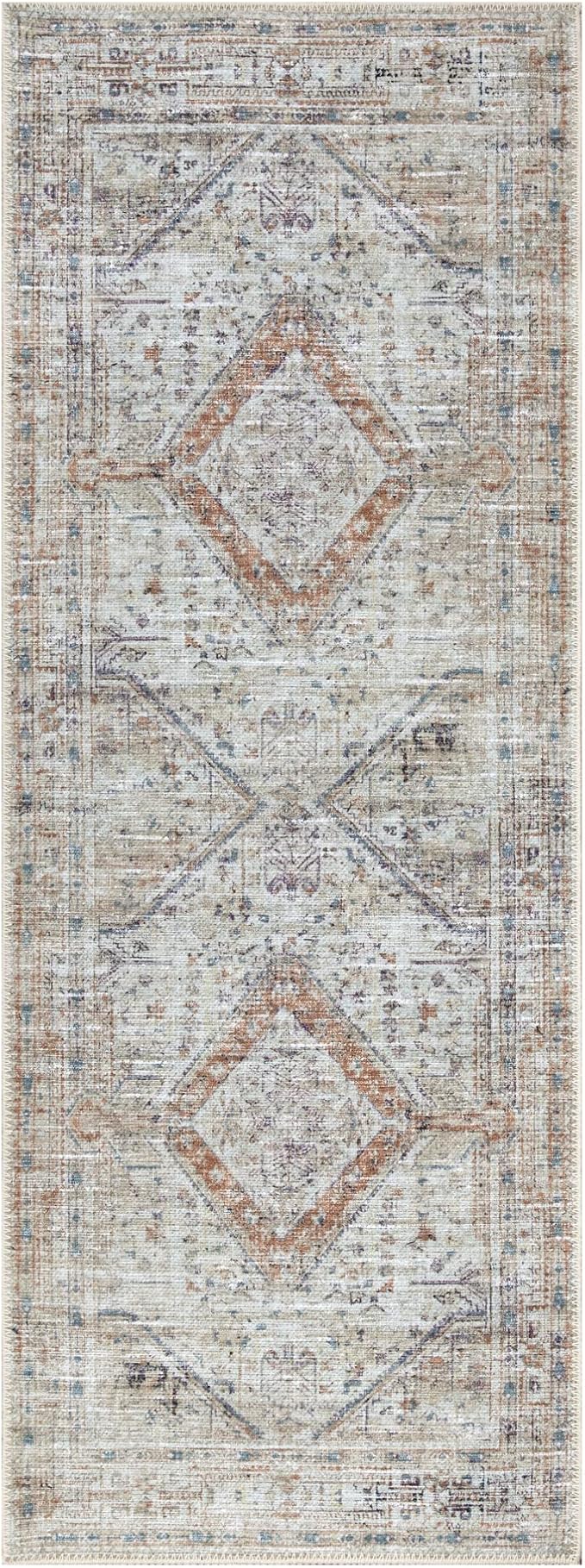 Bloom Rugs Washable Non-Slip 7 ft Runner - Peach/Beige Traditional Runner for Entryway, Hallway, Bathroom, and Kitchen - Exact Size: 2.5' x 7'