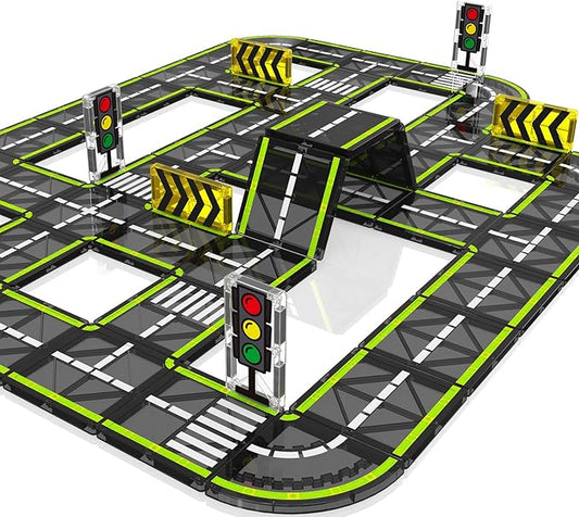 Magnetic Tiles Road Set, Magnetic Building Blocks for Toddler Kids, Montessori Educational Magnet Toys for Kids Ages 3+Year Old, STEM Creative Toy for Christmas Birthday Gifts