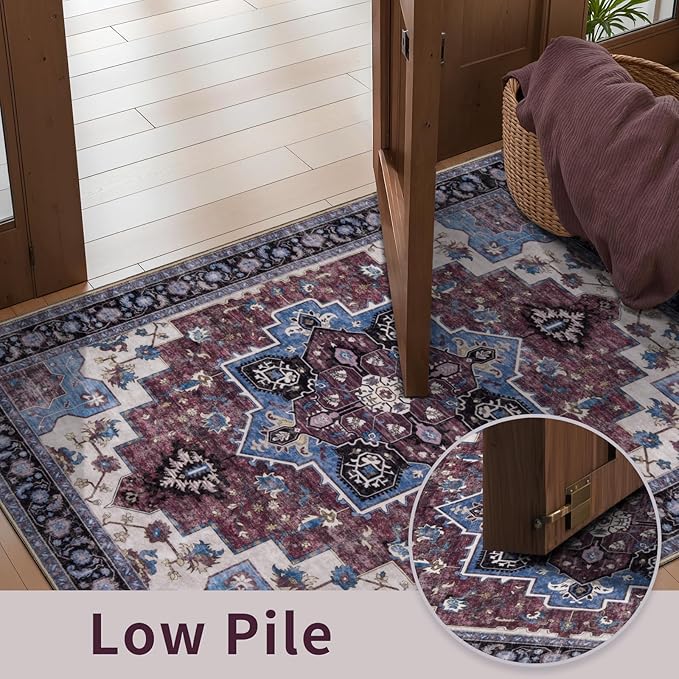 Ciicool Washable Vintage Area Rug, 2x3ft Small Boho Rug, Ultra Soft Rugs for Entryway, Non-Slip Entry Rugs Oriental Low-Pile Indoor Mat Floor Carpet for Entrance Bedroom Kitchen Bathroom Foyer Decor