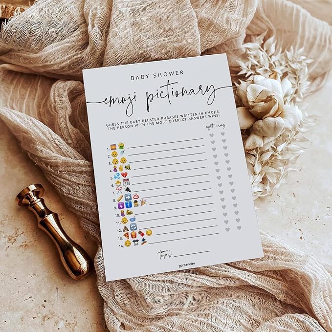 Baby Shower Emoji Pictionary Game, Baby Shower Games for Boy or Girl, 50 Cards, Minimalist