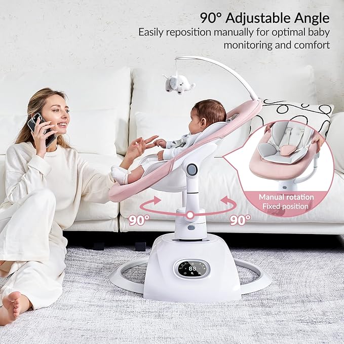 Baby Swing for Infants Electric Automatic Multi Motion Newborn for Girl & Boy with Remote Control, 5 Speed, 13 Melodies, Pink