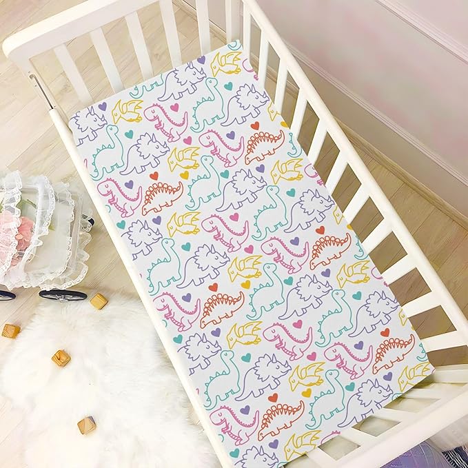 Colored Dinosaur Crib Sheets for Neutral Bassinet Play Sheets,Sheets Toddler Bed Sheets for Baby Boys Girs 39 * 27 * 5in