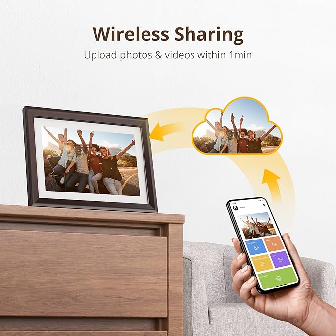 Dragon Touch Digital Picture Frame WiFi 10 inch IPS Touch Screen Digital Photo Frame Display, 32GB Storage, Auto-Rotate, Share Photos via App, Email, Cloud, Classic 10 Brown, PUUDUU