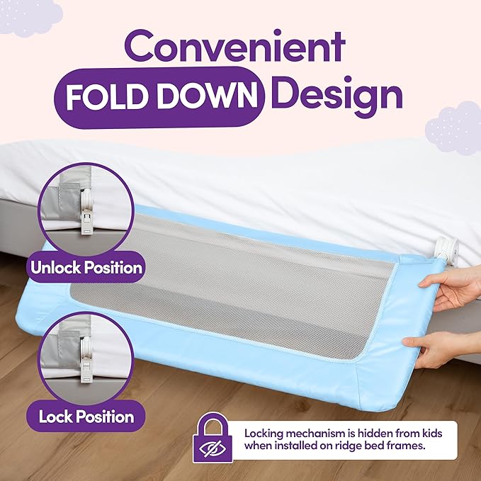 ComfyBumpy 1-Pack Bed Rail for Toddlers 35.5" L x 19.5" H | Toddler Bed Rails for Twin, Full & Toddler Bed Size | Swing Down Bed Rail Guard | Baby Bed Side Rail for Kids | Blue