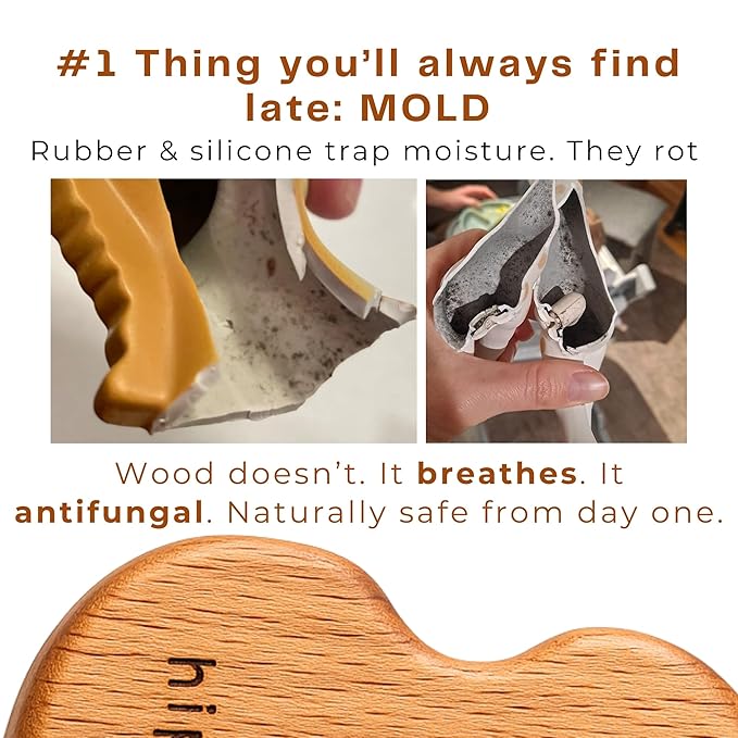 HippoToys Wooden Teething Toy – USA’s First Real Natural Teether & Rattle for Babies 0–12 Months – Handcrafted Beech & Walnut Wood – No Fake Natural, No Silicone, No Rubber
