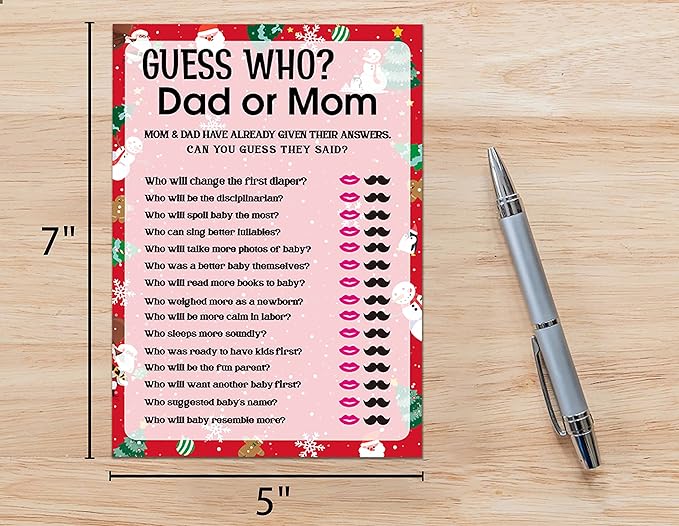 Baby Shower Game Cards, Find Who Dad or Mom Game, Christmas Party Games, Set of 30 (Chris007)