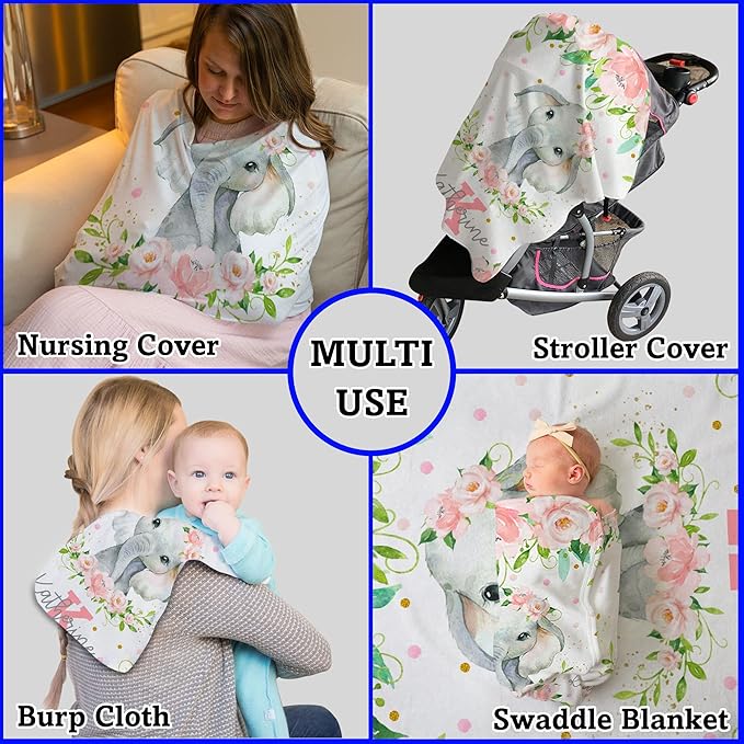 Arteaga Personalized Elephant Baby Blanket for Girls, Customized Newborn Gift