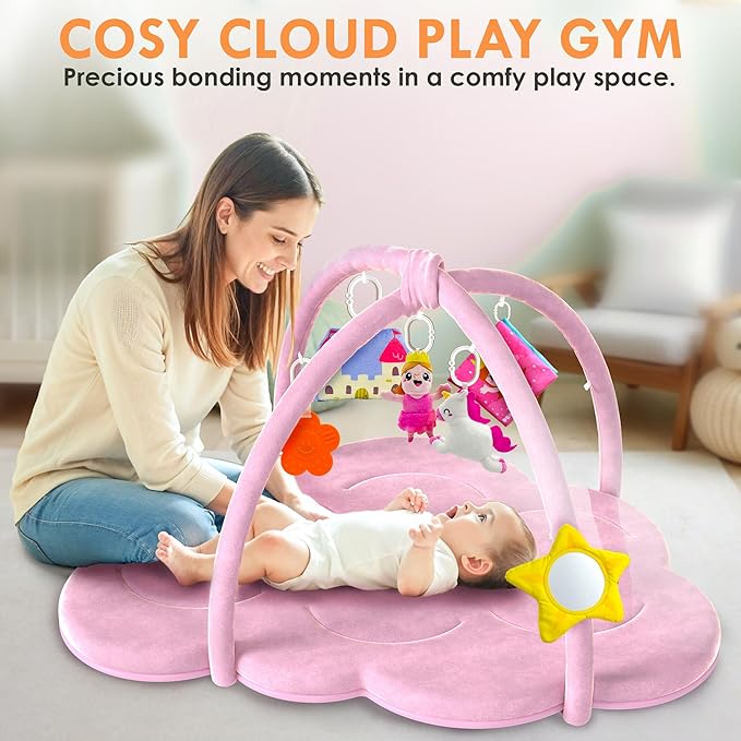 QUOKKA Baby Play Gym XL – Unicorn-Themed Baby Play Mat with 6 Large Sensory Toys – Tummy Time Mat for Infant Development – Machine Washable Newborn Essentials Must Haves – Gender Neutral Gift Items