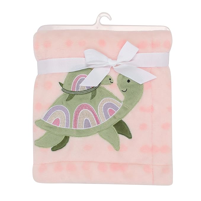 Lambs & Ivy Sea Dreams Cozy Pink Fleece Turtle Applique Baby Blanket