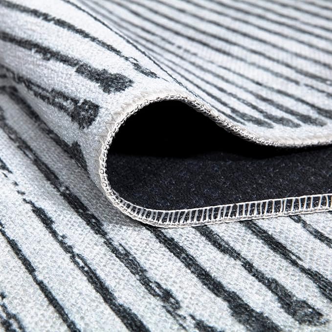 Bloom Rugs Caria Washable Non-Slip 12 ft Runner - Ivory/Black Striped Runner for Entryway, Hallway, Bathroom, and Kitchen - Exact Size: 2'6" x 12'