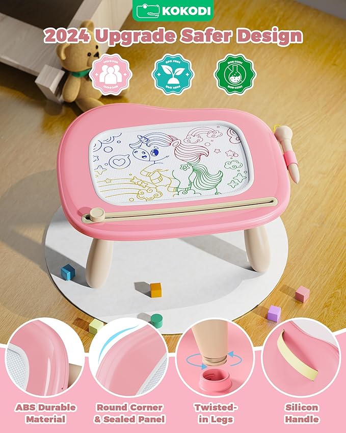 KOKODI Magnetic Drawing Board, Toddler Girl Toys for 1-2 Year Old, Large Doodle Board Pad Learning and Educational Toys for 1 2 3 Year Old Baby Kids Birthday Gifts(Pink)