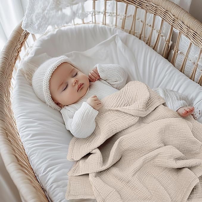 lulumoon Baby Blanket for Newborns: Muslin Swaddle for Receiving Neutral - Crib Quilt for Travel Boy & Girls 30"x40"(Ivory)
