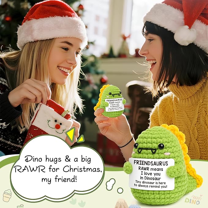 Mini Friends Gift for Women Friend Birthday Gifts I Love You Friendsaurus Handmade Positive Crochet Dinosaur for Friendship Emotional Inspirational Chrismas Thank You Gifts for Bestie Best Friend BFF