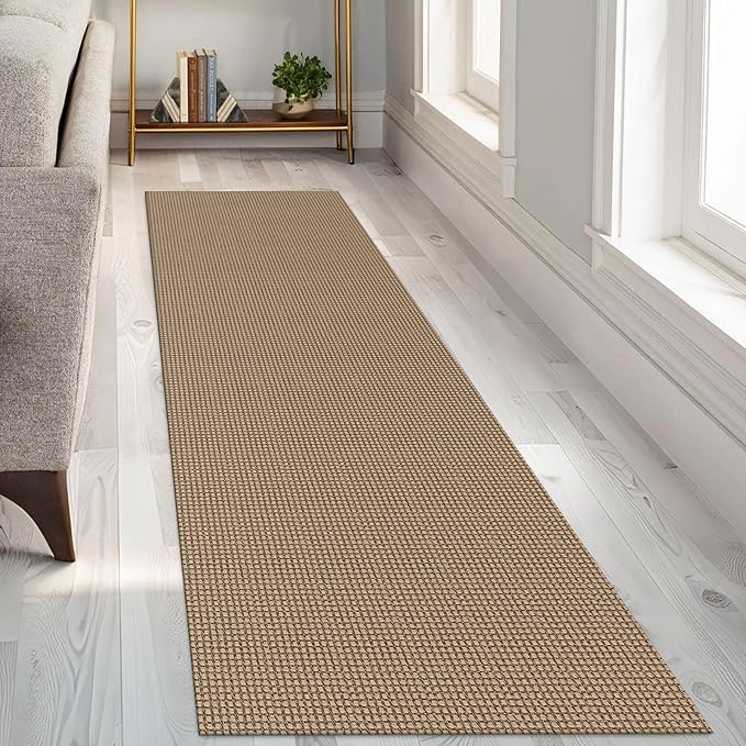 KOZYFLY Runners for Hallways 2.6x8 ft Washable Kitchen Runner Non Slip Rubber Backed Hall Runners Cotton Entryway Runner Rugs Floor Carpet for Indoor Backdoor Bedroom Kitchen, Tan/Orange/Brown