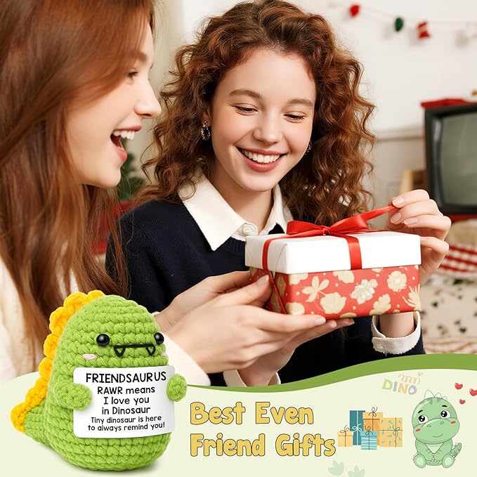 Mini Friends Gift for Women Friend Birthday Gifts I Love You Friendsaurus Handmade Positive Crochet Dinosaur for Friendship Emotional Inspirational Chrismas Thank You Gifts for Bestie Best Friend BFF