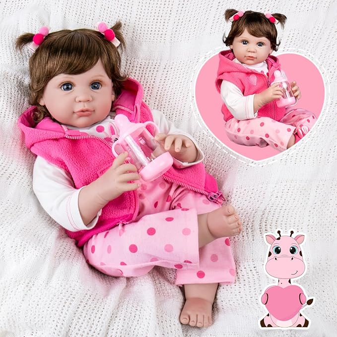 Aori Reborn Baby Girl Dolls - 22 Inch Realistic Lifelike Newborn - Handmade Soft Vinyl Girl Doll with Feeding Accessories | Weighted Cuddly Baby Toddler Gift Set for Kids 3+