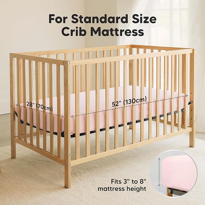 2-Pack Waterproof Crib Sheets for Girl, Boy - Organic Cotton 52X28 Fitted Crib Sheets Neutral,Crib Mattress Protector Sheets,Soft Toddler Bed Sheets,Washable Infant Fitted Baby Crib Sheets (Mist Rose)