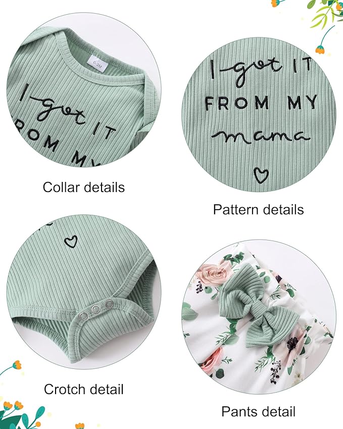 DISAUR Baby Girls Clothes Newborn Infant Baby Girls Outfit Long Sleeve Ruffle Romper Floral Pants Headband Sets 0-18 Months