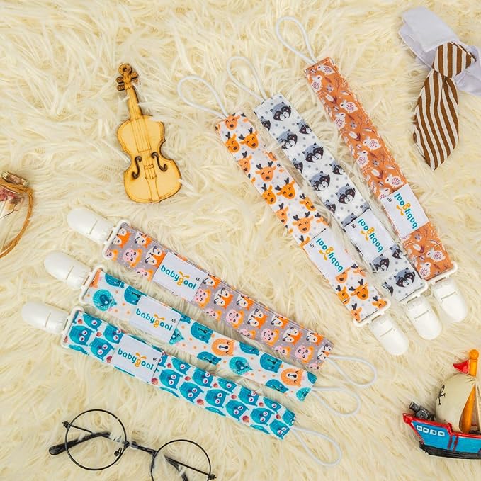 Babygoal Animal Pacifier Clips, 6 Pack Pacifier Holder for Boys and Girls Fits Most Pacifier Styles &Teething Toys and Pacifier Clip Pack 6PS18
