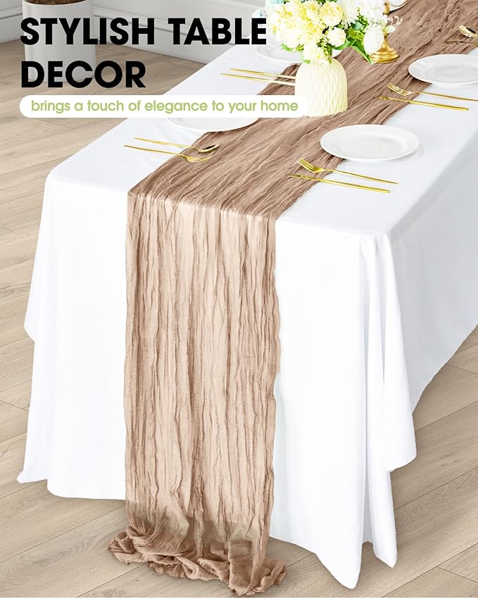 Pureegg 3-Pack Cheese Cloths Table Runner, 120'' Boho Table Cloth Decorations for Party, Baby Shower, Wedding and Farmhouse, Fabric Room Decor, Nude