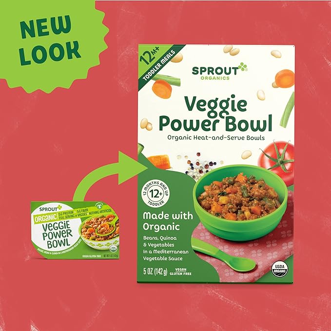Sprout Organic Baby Food, Toddler Meals, Mediterranean Veggie Power Bowl with Beans & Quinoa, 5 Oz Bowl (8 Count)