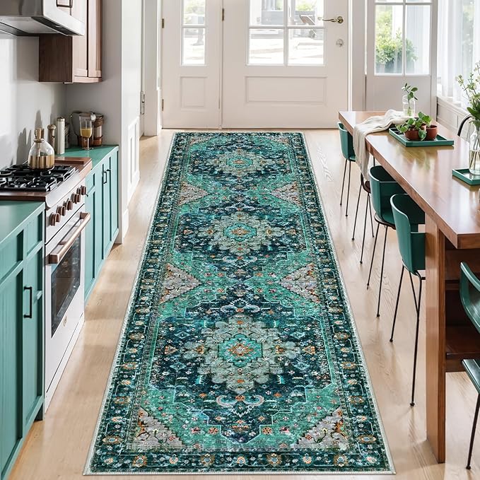 Ciicool Washable Runners Area Rug for Hallways, Ultra Soft 2'6 "x8' ft Boho Print Non-Slip Vintage Oriental Medallion Long Carpet for Kitchen Bedroom Laundry Bathroom