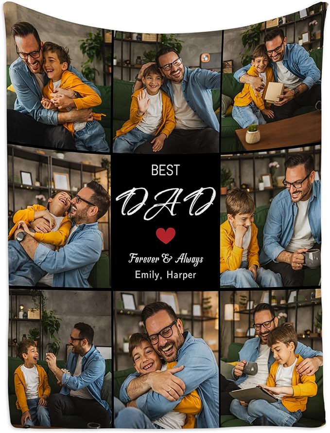 Custom Dad Blanket, Customized with Photos - Dad Gifts for Birthday & Christmas