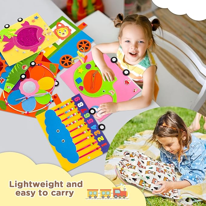 Montessori Busy Board, Cute Train Montessori Sensory Toys, Wall Activity Board for Toddlers 3+, Baby Travel Learning Toy