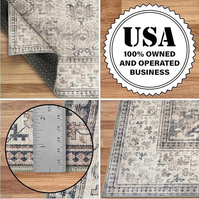 ReaLife Rugs Machine Washable Area Rug - Living Room Bedroom Bathroom Kitchen Entryway Office - Padded Crease Free Stain Resistant Premium - Boho Farmhouse Vintage- Paz- Beige Gray Ivory - 2'x 3'