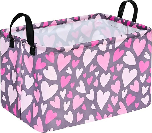Rectangle Heart Partten Kids Gift Storage Basket Home Shelf Storage Basket Organizer Box Clothes Laundry Hamper Toys Nursery Basket Baby Laundry Basket with Handles
