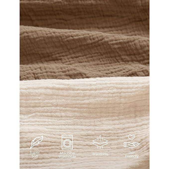 Konssy Muslin Mini Crib Sheets, 100% Soft Cotton Pack and Play Sheets for Pack N Play Mattress, Playard Baby Crib Sheets for Baby Girls(Brown, Cream)