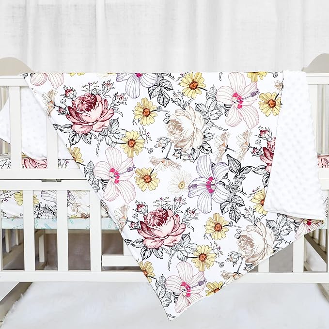 Floral Baby Blankets, Floral Toddler Blanket for Boys Girls, Dotted Backing, Double Layer, Crib Receiving Blanket, for Nursery/Stroller/Toddler Bed/Carseat, 30 x 40 Inch
