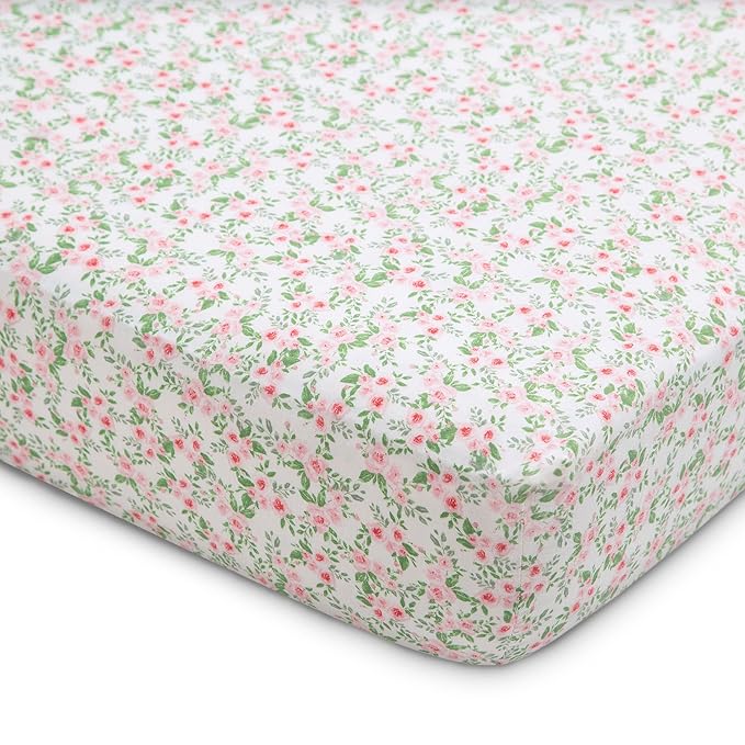 Delta Children Fitted Crib Sheets for Girls and Boys - Crib Sheet for Standard Crib and Toddler Mattresses - 28x52 Inch (Pack of 2), Pink Floral