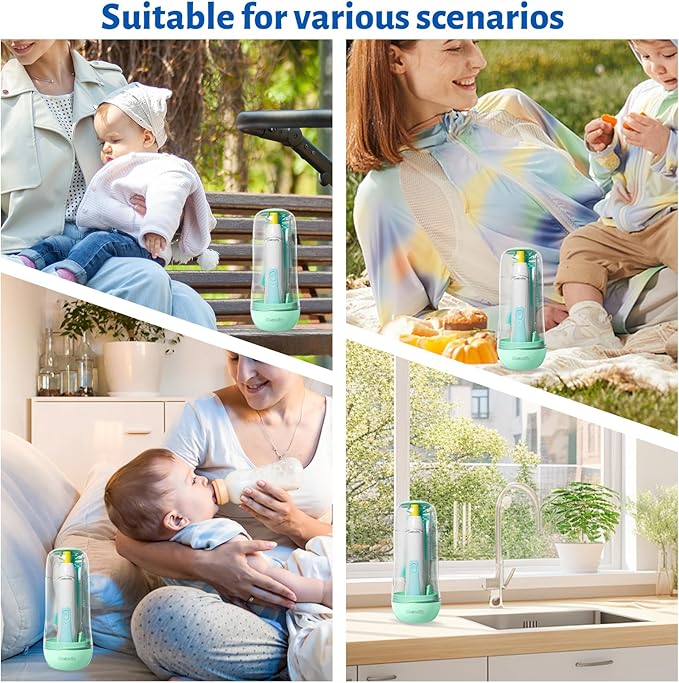 Electric Bottle Cleaner, Rechargeable Baby Bottle Cleaner Set for Travel, Waterproof with 2 Brush Heads, Straw Brush, Mixing Head, Storage Box