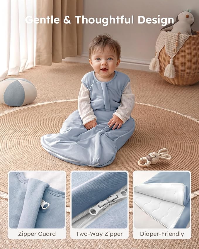 Yoofoss Rayon Made from Bamboo Baby Sleep Sack 12-18 Months 1.0 Tog Baby Wearable Blanket, Super Soft Infant Toddler Sleeping Sack 2-Way Zipper
