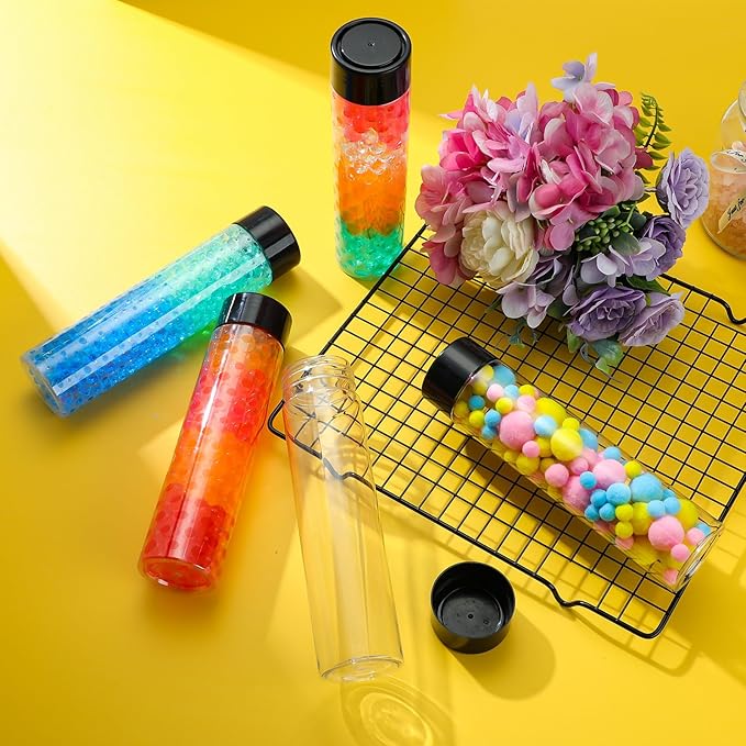 Hoolerry 16 Pcs Empty Sensory Bottles 12 oz Plastic Reusable Juice Water Bottles with Lids Bulk Reusable Drink Containers for Milk Tea Beverages Sensory Classroom Party Supply