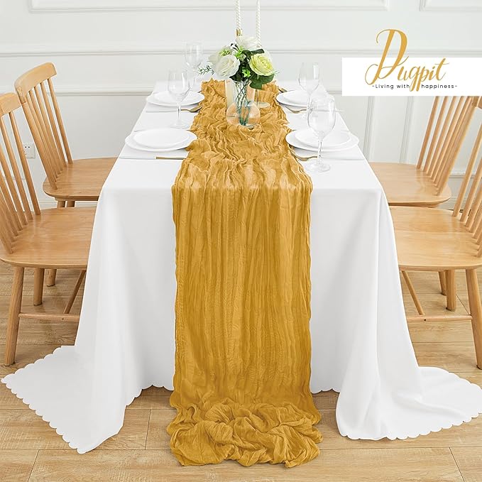12Pack Gold Table Runner 35 x 120 inch Cheesecloth Table Runner 10FT Boho Fall Table Runners Rustic Gauze Cheese Cloth Table Runners for Party Wedding Birthday Dining Bridal Shower Baby Shower Decor