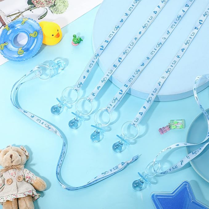 Chengu 100 Pcs Baby Shower Pacifiers Necklace, Acrylic Pacifiers Necklace Party Favors for Girls Boys Baby Shower Party Decorations Table Scatter(Blue)