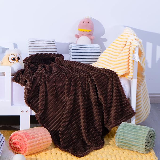 NTBAY Plush Soft Flannel Baby Blanket, Warm and Cozy Unisex Toddler Blanket with Stripe Pattern for Stroller, Crib, Travel, 30x40 Inches, Dark Brown