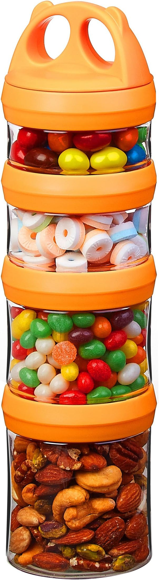 SELEWARE Portable Stackable Food Storage Containers for Snacks Formula Powder and Drinks Twist Lock System Airtight Leak-proof BPA and Phthalate Free 4 Piece Jars 31oz Orange