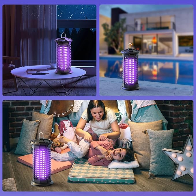 Bug Zapper Outdoor,Fly Traps for Indoors,4200V High Powered Mosquito Repellent Outdoor Patio, with Switch 15W Light Mosquito Zapper for Indoor, Kitchen, Patio, Backyard and More (Black)