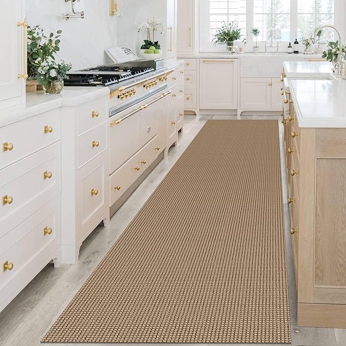 KOZYFLY Extra Long Runners for Hallways 3x14 ft Washable Kitchen Runner Non Slip Rubber Backed Hallway Rug Cotton Entryway Runner Rug Floor Carpet for Indoor Hall, Kitchen, Stair, Tan/Orange/Brown
