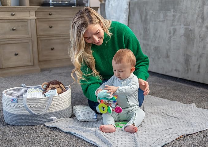Extra Large Baby Diaper Caddy Organizer - Portable Rope Nursery Basket for Changing Table Storage - Baby Essentials Organizer for Diapers, Wipes, and More