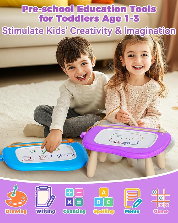 KOKODI Magnetic Drawing Board, Toddler Girl Toys for 1-2 Year Old, Large Doodle Board Pad Learning and Educational Toys for 1 2 3 Year Old Baby Kids Birthday Gifts(Purple)